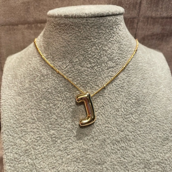 18 KT Gold Plated Bubble Initial All Letters Available Necklace New 17” - Picture 3 of 12